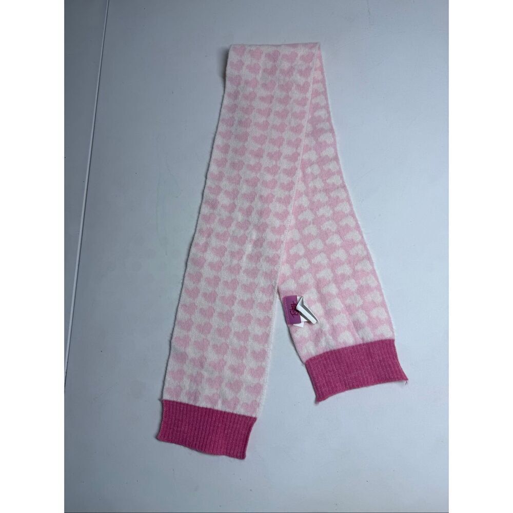 Toby & Me Girls Pink White Boho Scarf 5” X 40” Heart Pattern 2-4 years